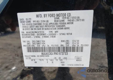 2022 Ford Ecosport Se z USA, uszkodzony, nr VIN MAJ6S3GL9NC472733